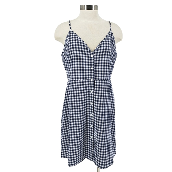 SHEIN Dresses & Skirts - SHEIN Cami Dress Sundress Navy Gingham Fit Flare Button Front